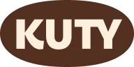 Logo principal de la Kuty con el fondo en cafe y las letras en color claro